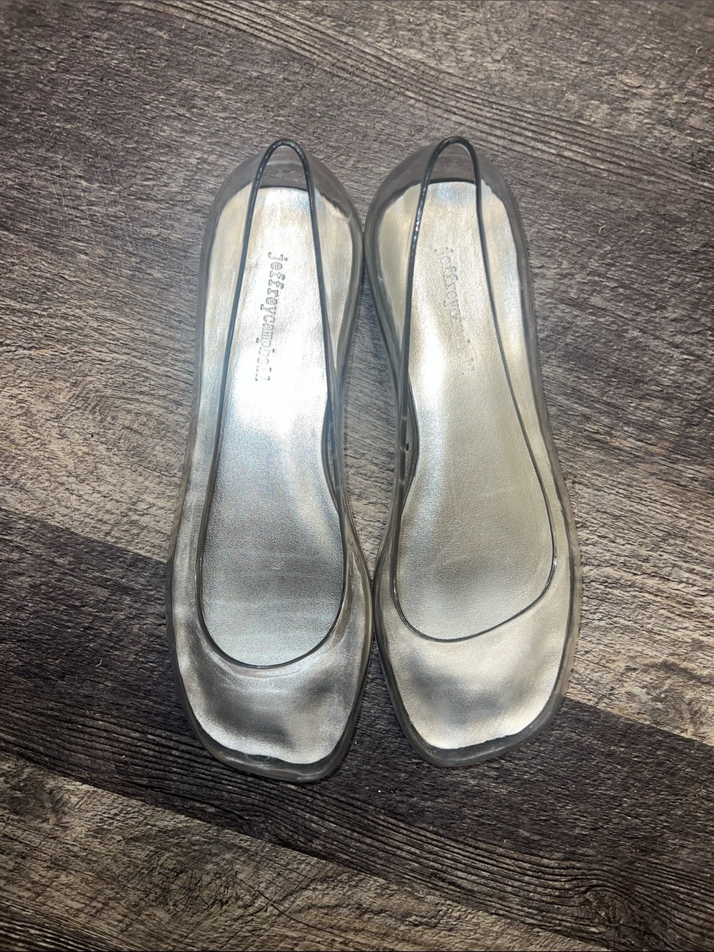 Jeffrey Campbell Women's Clear Jelly Ballet Flats Silver Insole Size 9